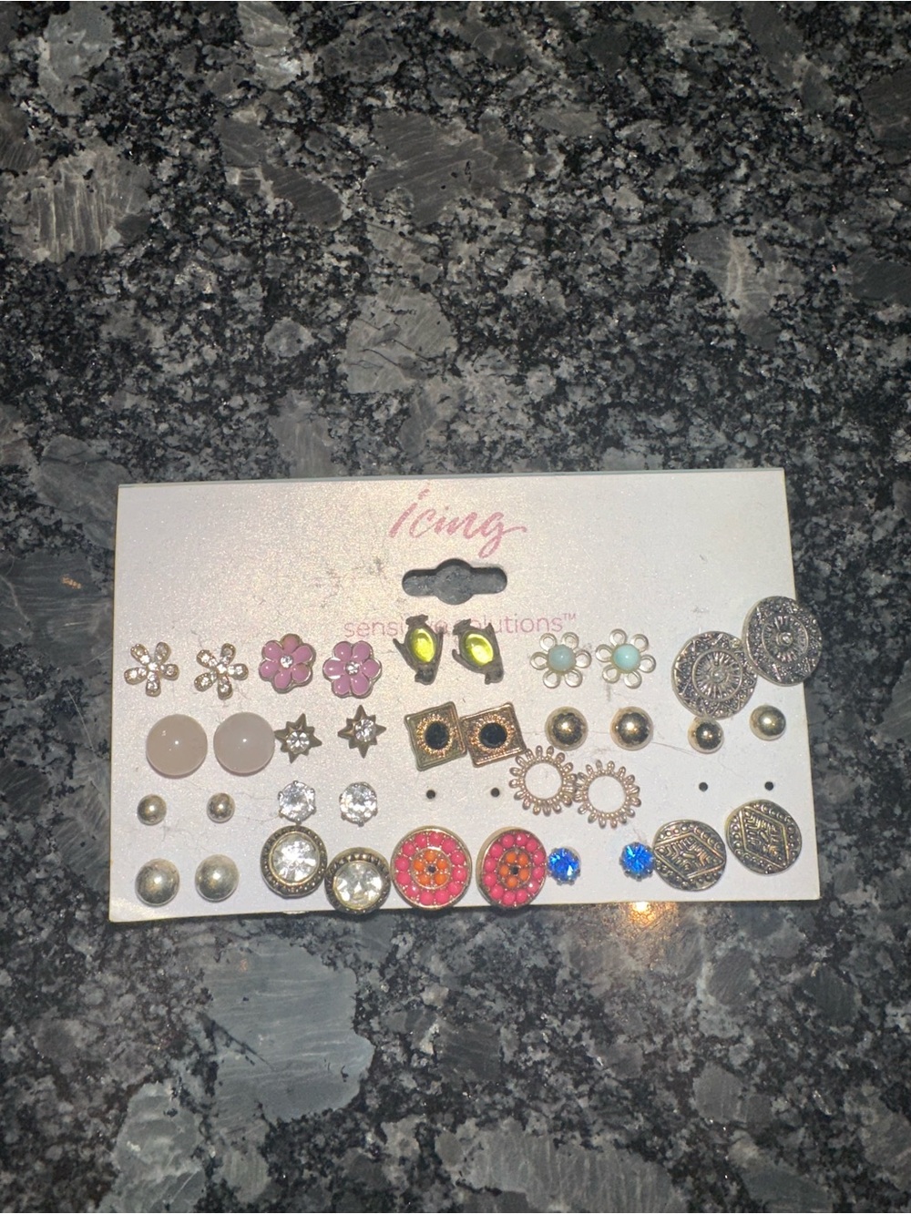 Icing Assorted Stud Earring Set - Pink, Green, Blue, Gold, Silver